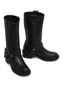 Women's Black Leather Biker Boot | Derimod