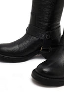 Women's Black Leather Biker Boot | Derimod