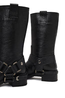 Women's Black Leather Biker Boot | Derimod