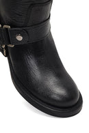 Women's Black Leather Biker Boot | Derimod