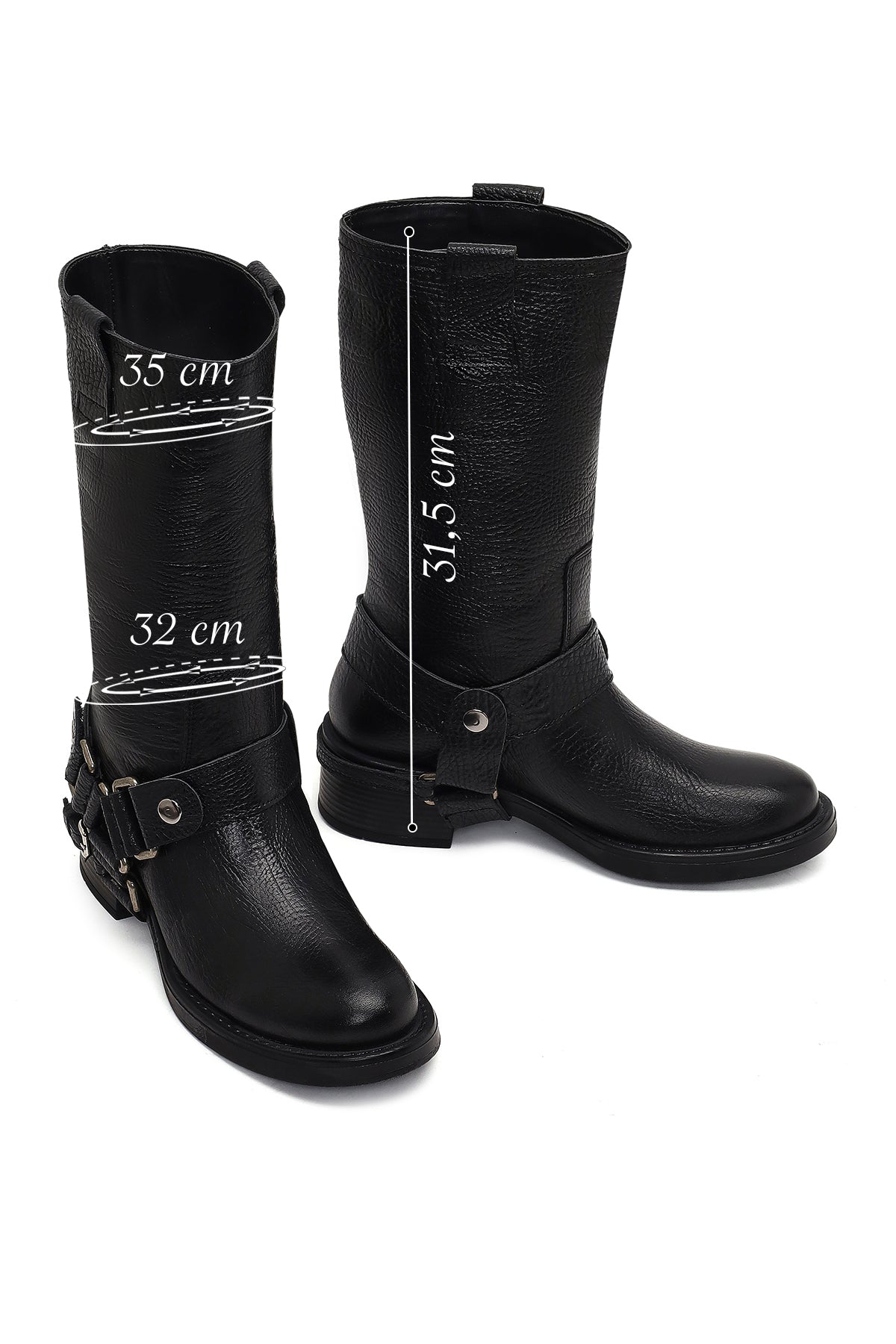 Kadın Siyah Deri Biker Çizme