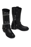 Women's Black Leather Biker Boot | Derimod