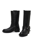 Women's Black Leather Biker Boot | Derimod