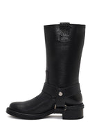 Women's Black Leather Biker Boot | Derimod