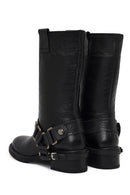 Women's Black Leather Biker Boot | Derimod