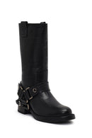 Women's Black Leather Biker Boot | Derimod