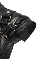 Women's Black Leather Biker Boot | Derimod