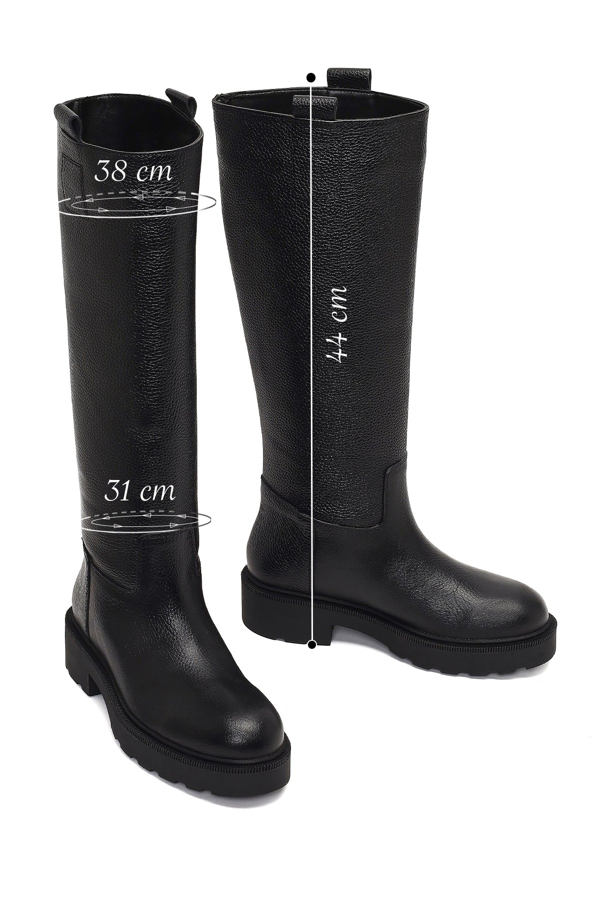 Kadın Siyah Kalın Tabanlı Deri Çizme