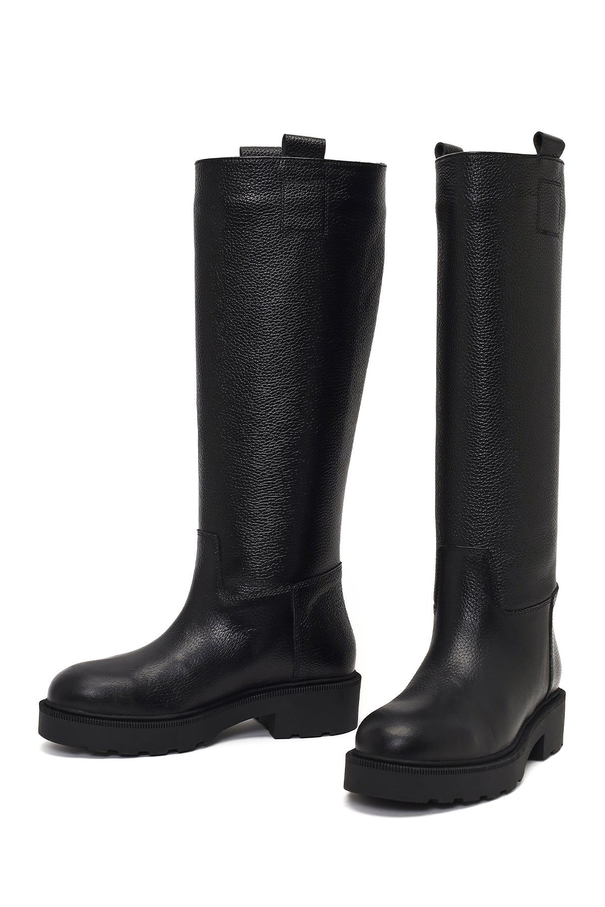 Kadın Siyah Kalın Tabanlı Deri Çizme
