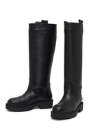 Kadın Siyah Kalın Tabanlı Deri Çizme | Derimod