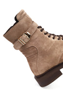 Women's Mink Zippered Lace-Up Suede Leather Combat Boot | Derimod