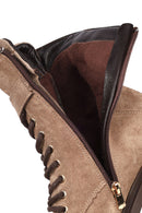 Women's Mink Zippered Lace-Up Suede Leather Combat Boot | Derimod