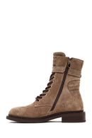 Women's Mink Zippered Lace-Up Suede Leather Combat Boot | Derimod