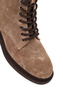 Women's Mink Zippered Lace-Up Suede Leather Combat Boot | Derimod