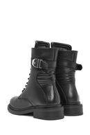 Woman Black Zippered Leather Postal Boots | Derimod