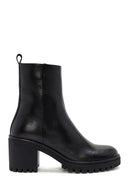 Woman Black High Heel Zipper Leather Boat | Derimod