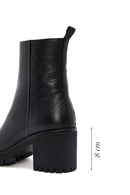 Woman Black High Heel Zipper Leather Boat | Derimod