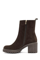 Kadın Kahverengi Fermuarlı Topuklu Süet Deri Bot | Derimod