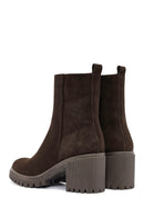 Kadın Kahverengi Fermuarlı Topuklu Süet Deri Bot | Derimod