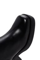 Woman Black Chunky Heel Zippered Leather Boat | Derimod