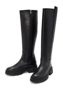 Woman Black Zippered Thick Sole Leather Boot | Derimod
