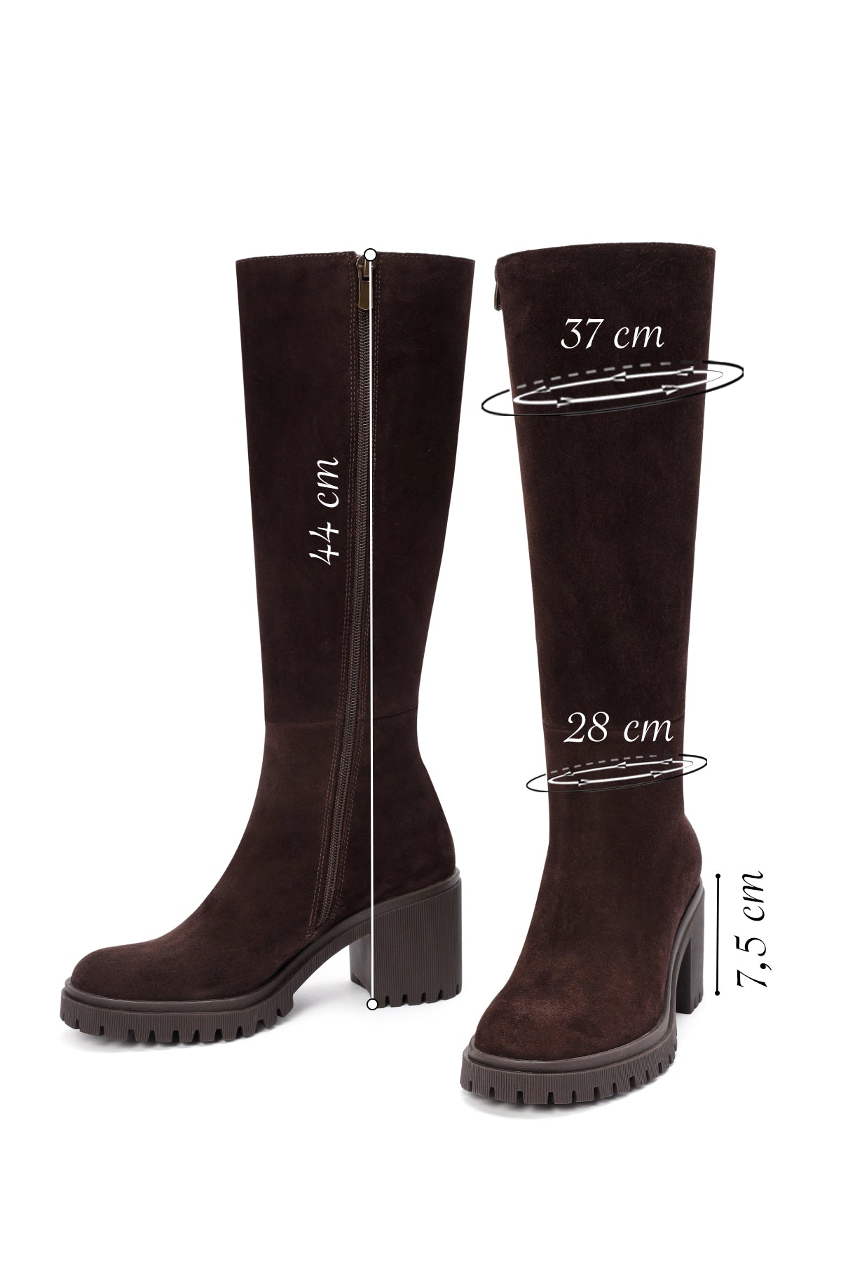 Kadın Kahverengi Fermuarlı Kalın Topuklu Süet Deri Çizme
