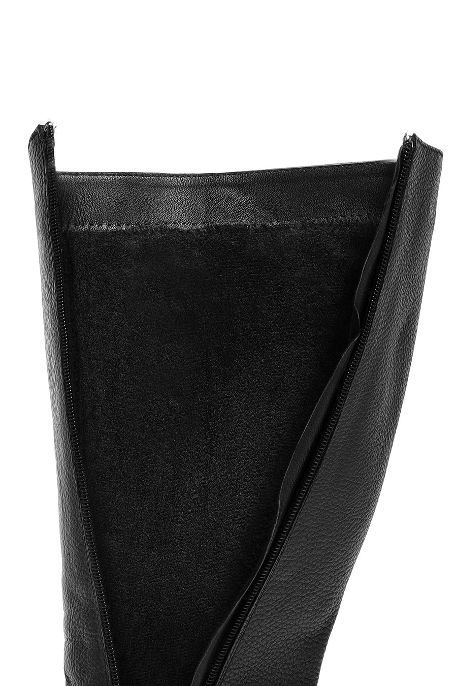 Woman Black Zippered Chunky Heels Leather Boot