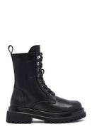 Kadın Siyah Fermuarlı Bağcıklı Kalın Tabanlı Deri Postal Bot | Derimod