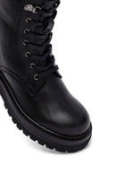 Kadın Siyah Fermuarlı Bağcıklı Kalın Tabanlı Deri Postal Bot | Derimod