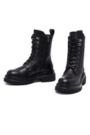 Kadın Siyah Fermuarlı Bağcıklı Kalın Tabanlı Deri Postal Bot | Derimod