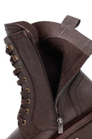 Women's Brown Zippered Lace-Up Leather Combat Boots | Derimod