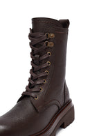 Women's Brown Zippered Lace-Up Leather Combat Boots | Derimod