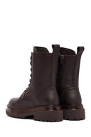 Women's Brown Zippered Lace-Up Leather Combat Boots | Derimod