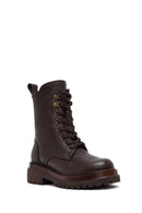 Women's Brown Zippered Lace-Up Leather Combat Boots | Derimod