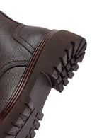 Women's Brown Zippered Lace-Up Leather Combat Boots | Derimod