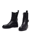 Women's Black Zippered Leather Boots | Derimod