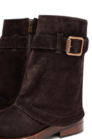 Women's Brown Zippered Suede Leather Biker Boots | Derimod