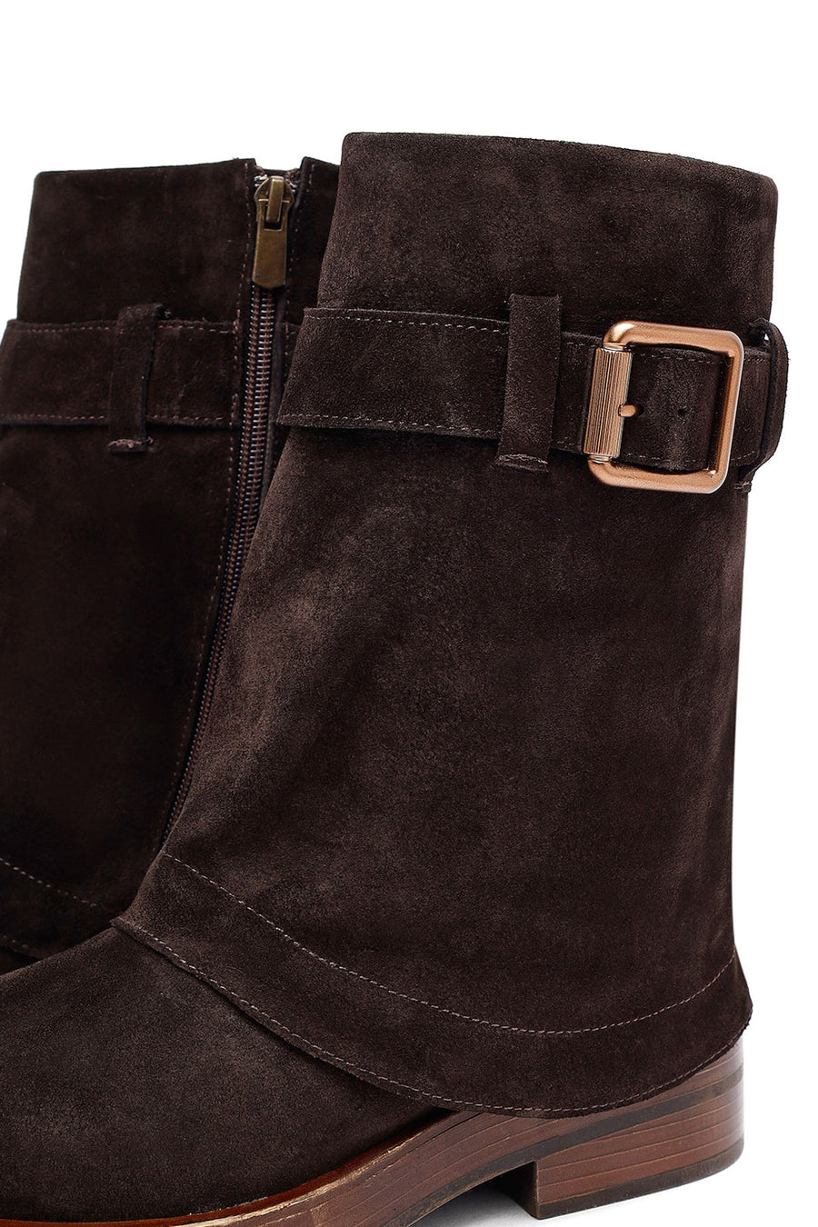 Women's Brown Zippered Suede Leather Biker Boots