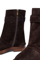 Women's Brown Zippered Suede Leather Biker Boots | Derimod
