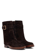 Women's Brown Zippered Suede Leather Biker Boots | Derimod