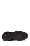 Women's Brown Zippered Suede Leather Biker Boots | Derimod