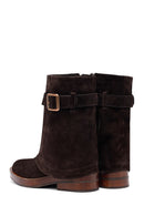 Women's Brown Zippered Suede Leather Biker Boots | Derimod