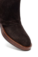 Women's Brown Zippered Suede Leather Biker Boots | Derimod