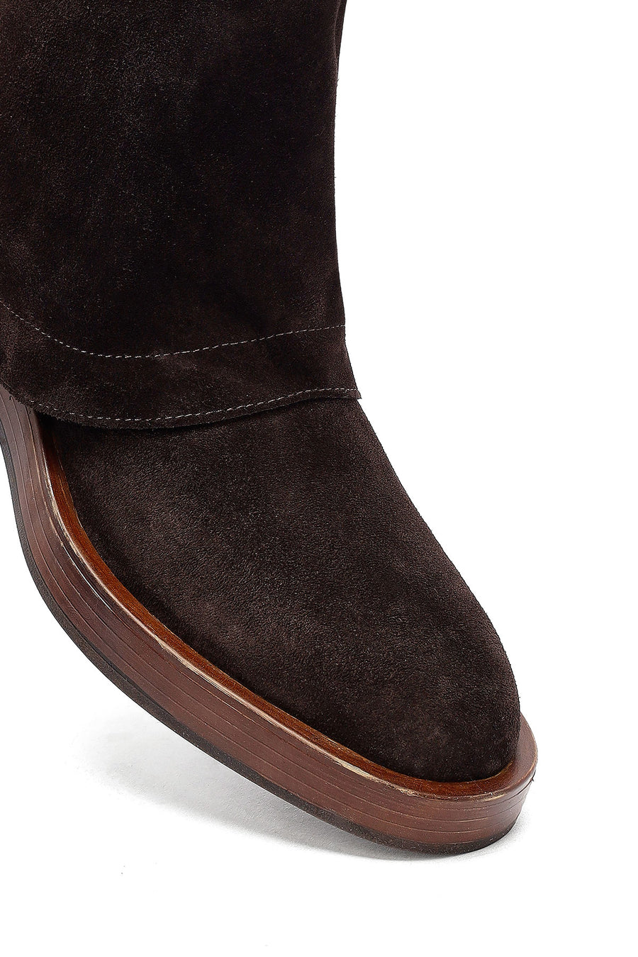 Women's Brown Zippered Suede Leather Biker Boots