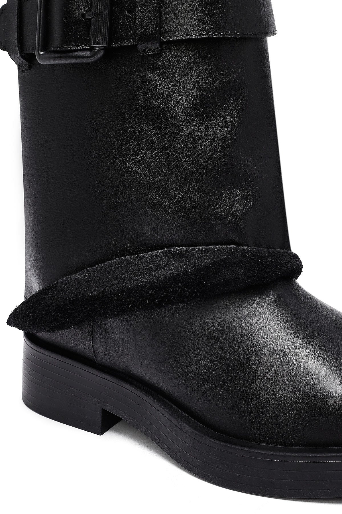 Kadın Siyah Tokalı Biker Deri Bot