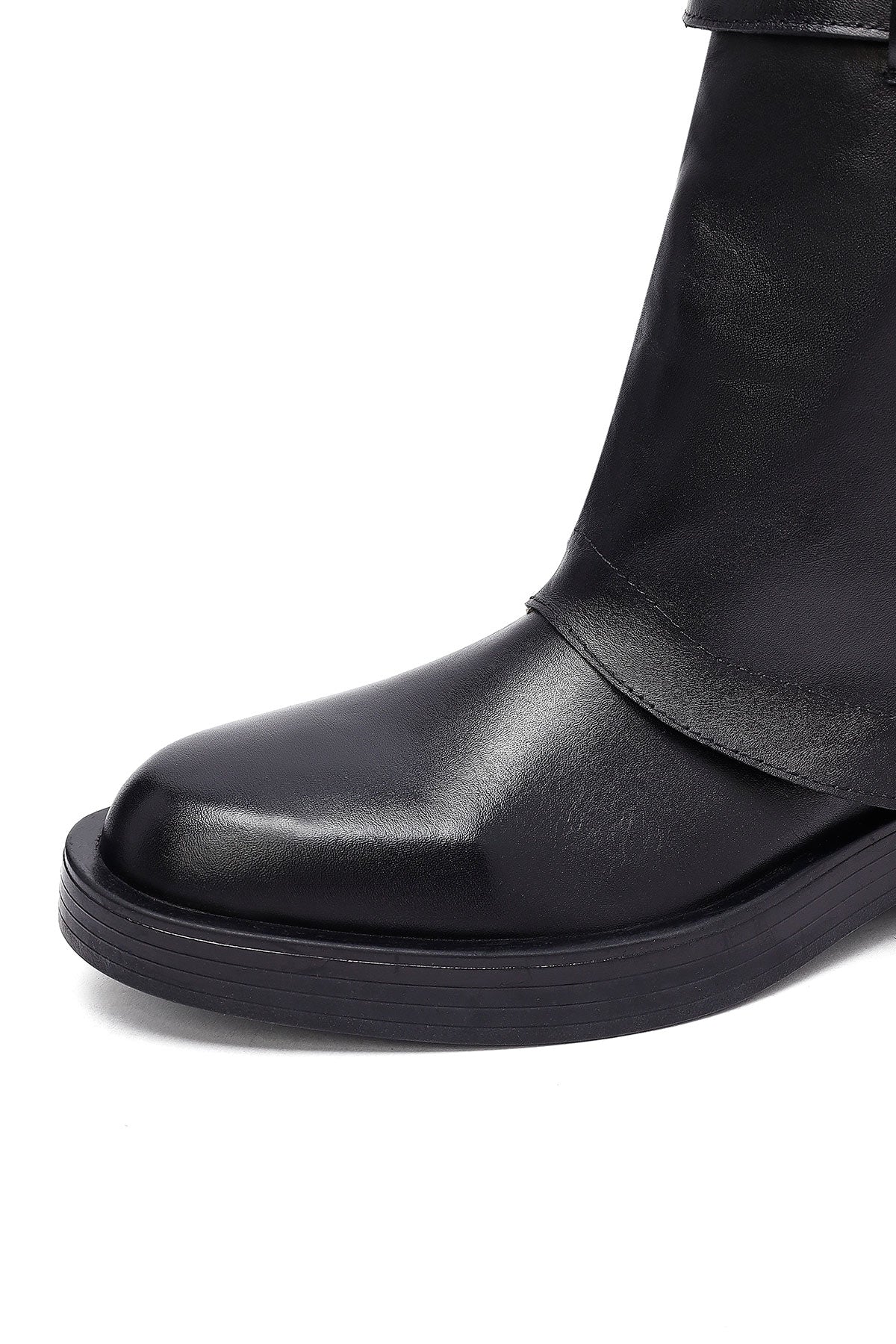 Kadın Siyah Tokalı Biker Deri Bot