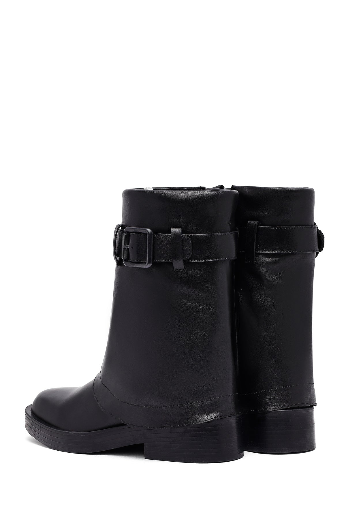 Kadın Siyah Tokalı Biker Deri Bot