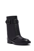 Women's Black Buckled Biker Leather Boot | Derimod