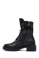Women's Black Zippered Lace-Up Leather Ankle Boots | Derimod