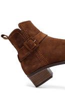 Kadın Taba Fermuarlı Kısa Topuklu Süet Deri Bot | Derimod